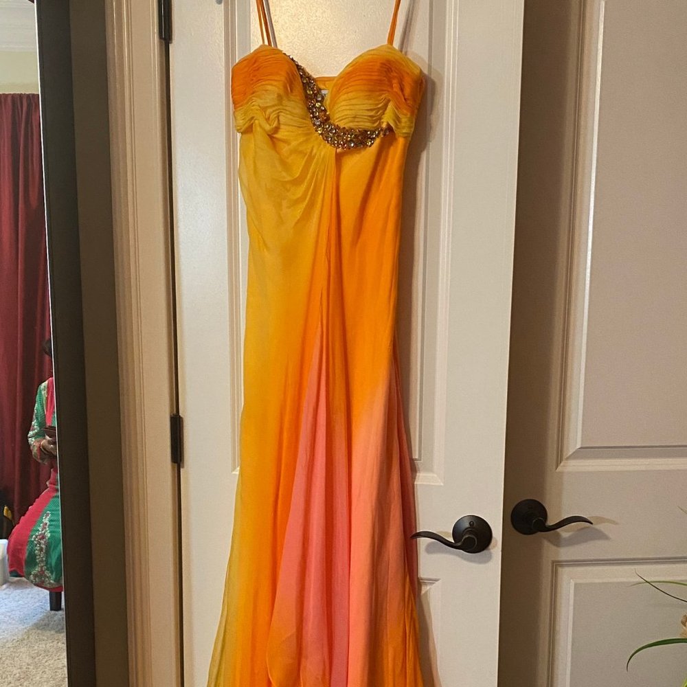 cache ombre bejewelled sunset (orange, yellow, formal dress)